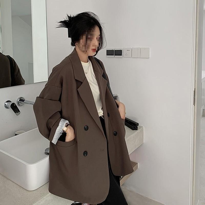 新しい気質スーツコーヒー色ルーズファッション大きいサイズ韓国カジュアルスーツジャケット女性の春と秋のトップ|undefined