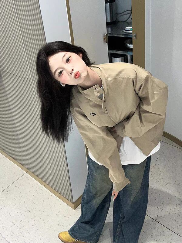 立领夹克初春外套女新款宽松休闲美式复古潮牌情侣款春秋上衣批发|undefined