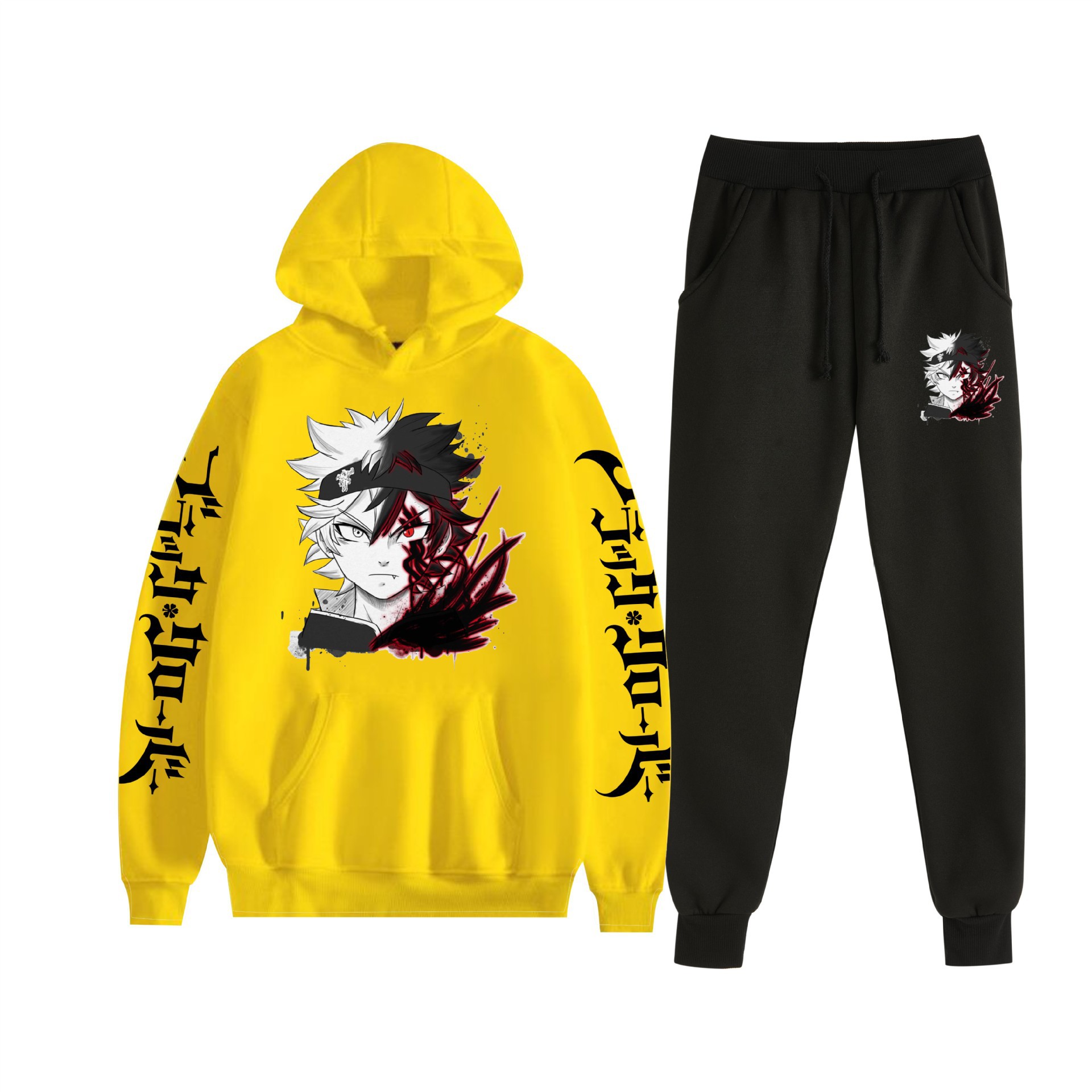 Comercio exterior nuevo estilo riman negro trébol de cuatro hojas Black Clover suéter con capucha corsés traje de dos piezas