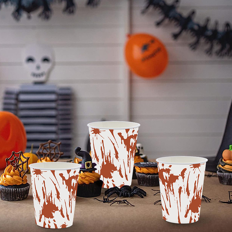 Rout Bluttpalm Halloween einfach ewechzegeheien Pabeierbecher 9oz déck Reklammebecher Mëllech Téi Kaffi Duebelschicht Pabeierbecher_voghion.com