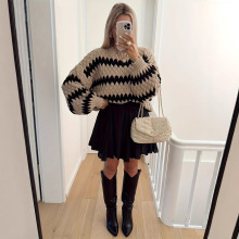 2025秋冬新款条纹针织套头衫欧美亚马逊独立站热销潮流款宽松毛衣