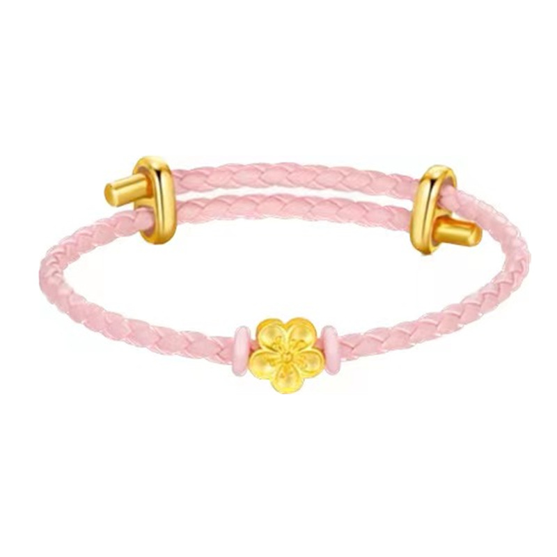 작은 복숭아 꽃 + 핑크 가죽 로프 + 인증서 + 카운터 고급 포장