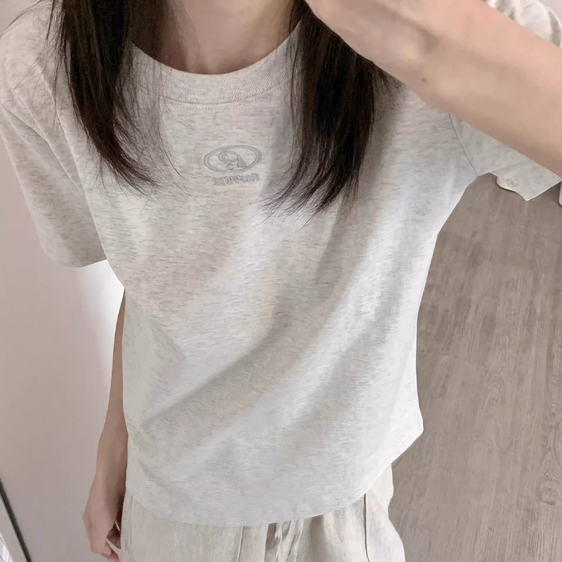 Fanxi Clothing アメリカングレー ラウンドネック 刺繍 半袖 Tシャツ レディース 2025年夏新作 ゆったり カジュアル ショルダートップ|undefined