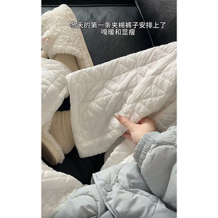 Lingge Cold-proof Warm Casual Pants Women's Autumn and Winter 2024 New Lazy Style fleece-lined Thickened High Waist Wide-leg Cotton Pants