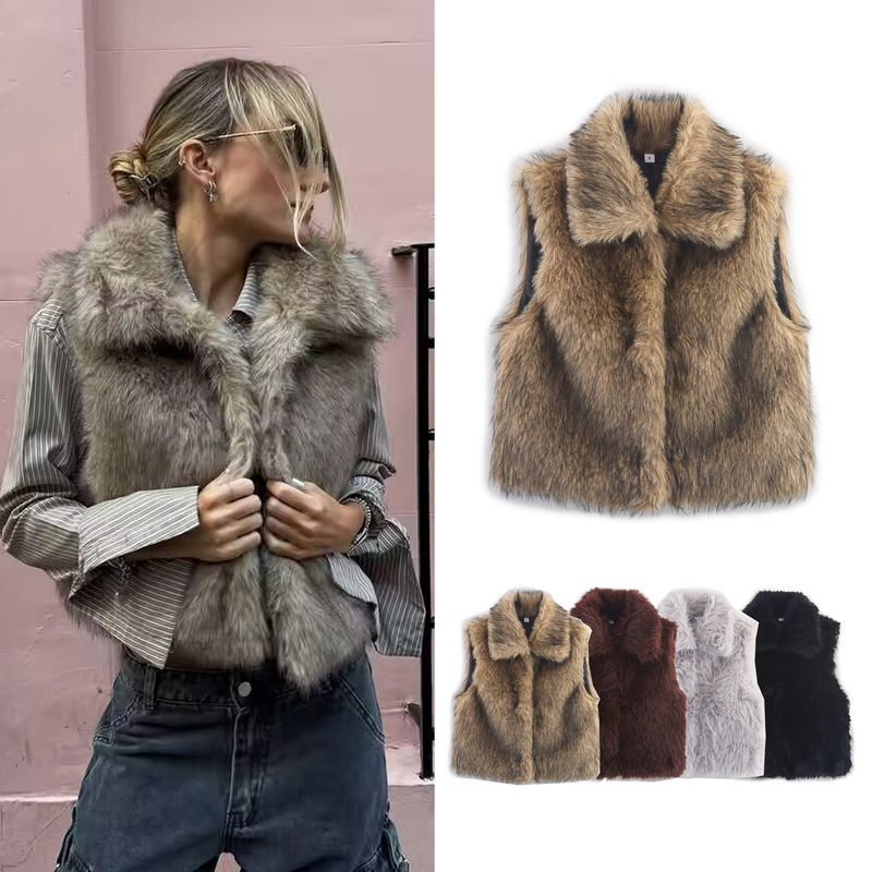 Cross-Border Women's Clothing 2025 Autumn New Casual Street Fashion Vest Faux Fur Top A15074