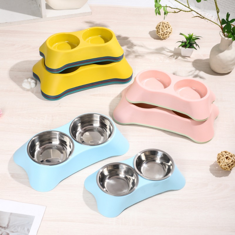 Comedero Doble para Mascotas Tamaño Mediano de Acero Inoxidable y PP para Agua y Comida de Perros y Gatos image 1