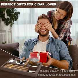 复古木质烟灰缸客厅茶几威士忌酒杯托烟灰收纳缸二合一雪茄收纳盒