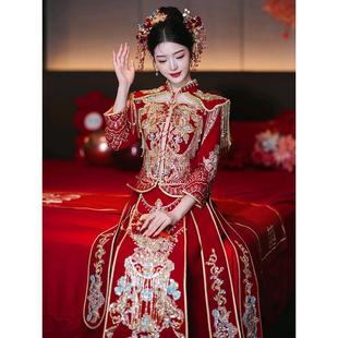 Xiuhe Dress Wedding Dress Women's 2025 New Heavy Industry Bride Wedding Toast Dress Chinese Style Dragon and Phoenix Jacket Wedding Dress High-end Winter