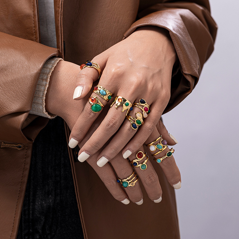 TENA Europa y América retro nicho español diseño de piedra natural anillo de mujer vintage corte joyas al por mayor