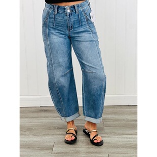 B 55090 Retro Cuff Wide Leg Jeans �͹����ţ��ѝ �W���羳��