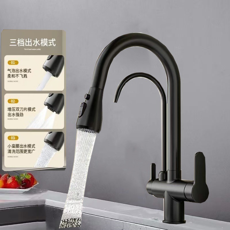 grifo de cocina de cobre completo tipo de extracción caliente y frío bebida directa 3 en 1 agua pura fregadero lavabo de verduras grifo de tres usos