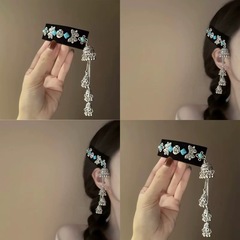 蝶緑松石鈴流蘇髪飾り女性民族風ロングヘア髪飾り前髪クリップモンゴル族草原