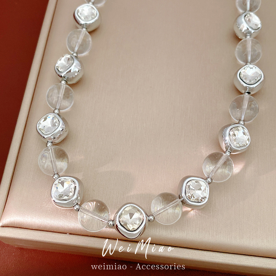 Collar redondo de cristal con cuentas de diamante ligero lujo nicho collar de clavícula estilo europeo y americano estilo de moda personalidad conjunto de joyería