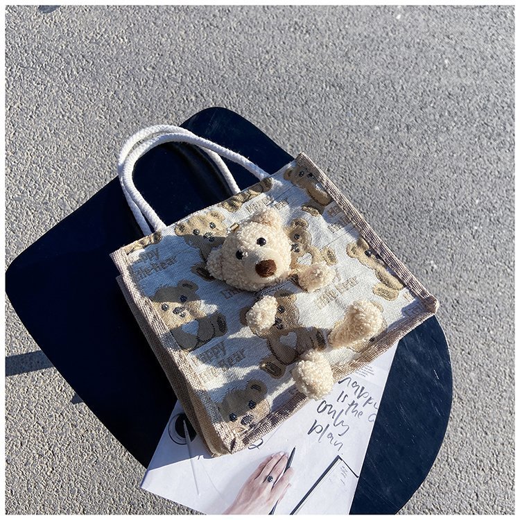Portable lunch box, canvas bag 2021 new Korean version Instagram college student class bear tote bag undefined
