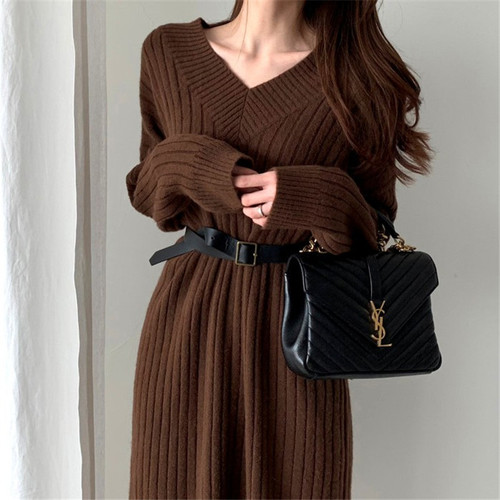 Autumn/Winter New Retro Chic Knit Dress for Women Loose Lazy Style with Overcoat Inner Layer Turtleneck Sweater Long Dress