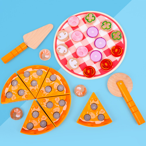Children's intelligence development hands-on DIY pizza simulation toy wooden simulation playing house mushroom pizza cutting fun toy