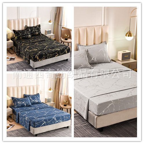 亚马逊易贝速卖通跨境家纺供货烫金石纹床笠四件套多尺寸一件批发