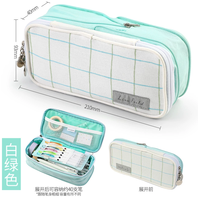 Double-Layer Pencil Case, Japanese Style, Large Capacity Zipper Pouch, Multi-Compartment for Elementary Students
