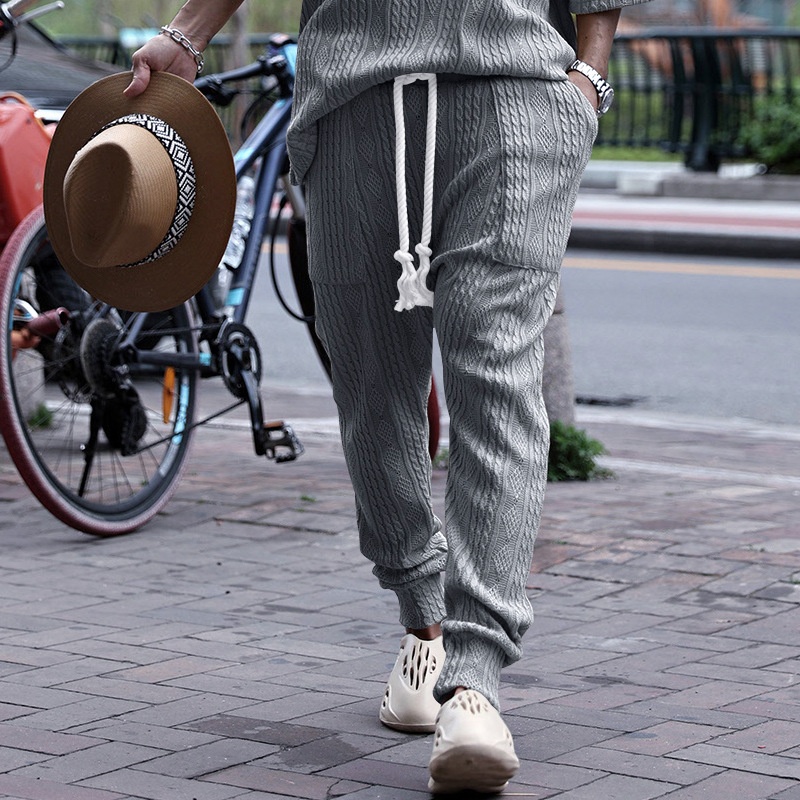 2024 New Jacquard Pants Personalized Hip Hop Men's Trousers Large Drawstring Men's Casual Pants_voghion.com