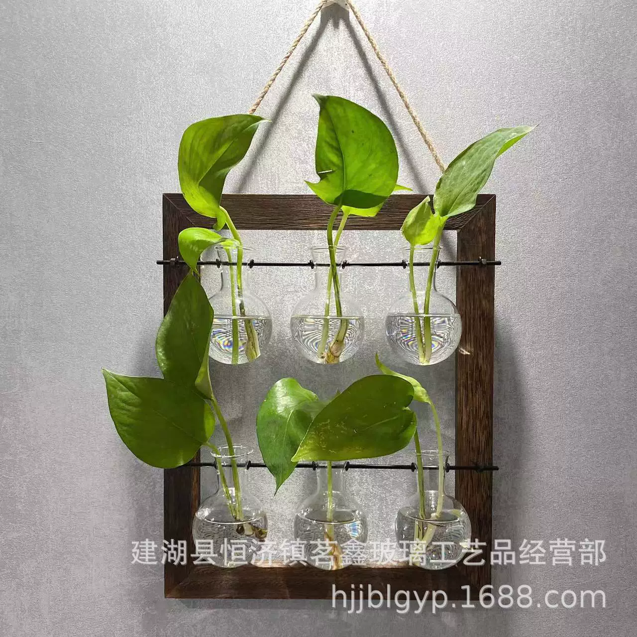 Трансграничный креативный стиль ins Настенная деревянная рама Гидропонная ваза с зеленой розой Двухслойная отделка на 6 бутылок Настенный цветочный горшок