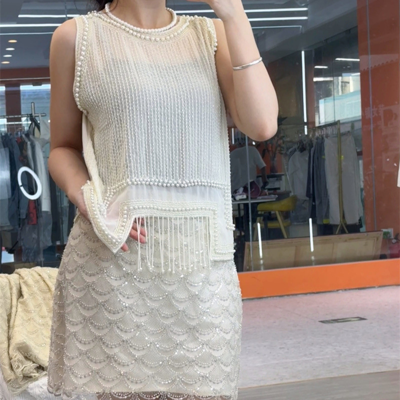 In-Stock Supply 2026 Chanel-Style Chiffon Vest Women's Summer New High-End Sleeveless Sequin Top