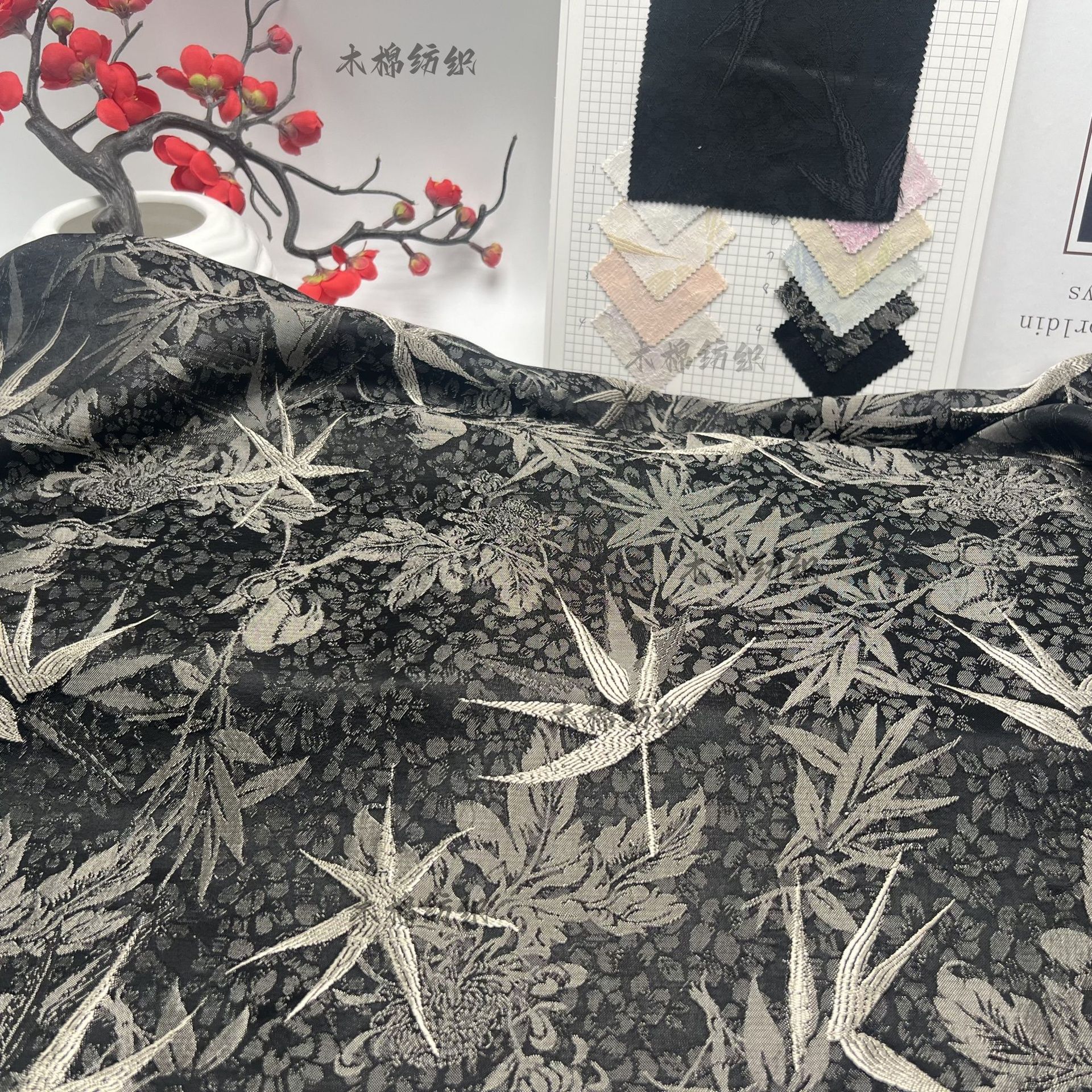 新品 新中式旗袍提花面料 梭织人丝双色提花 女装外套中国风面料