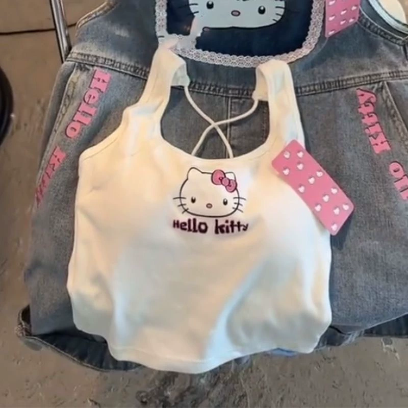 Топ-майка Hello Kitty, оригинал, универсальный с чашками, приталенный (35/44 см)