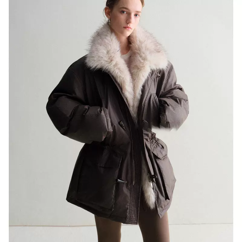 秋冬巨献 波兰白鸭绒可拆毛领微皱纸感立领派克棉服