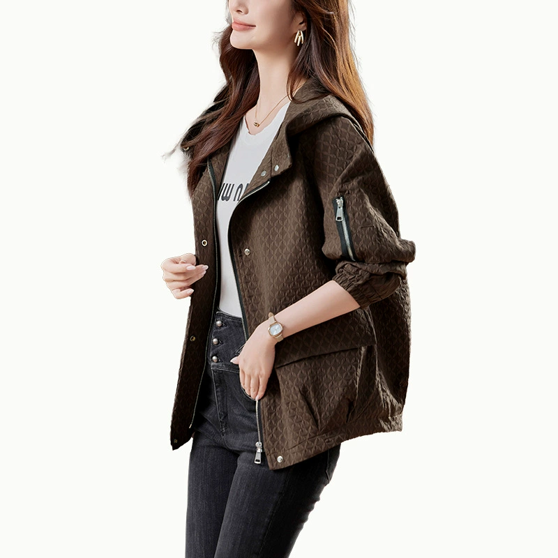 Осеннее trench coat, куртка для отдыха с капюшоном, стиль высокого класса, плюс размер