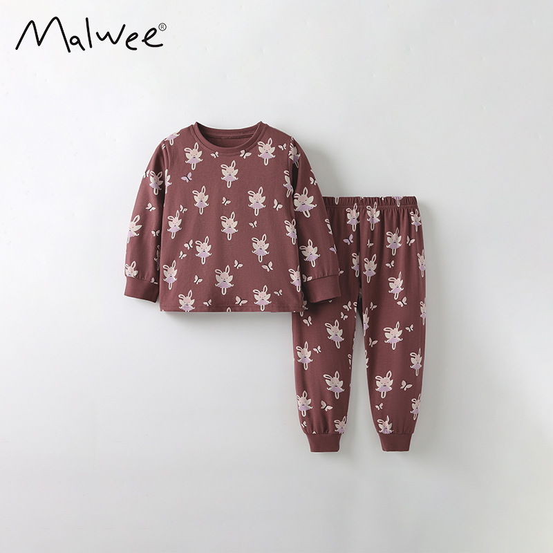 Malwee transfronterizo ropa doméstica de niñas otoño y invierno nuevo estilo europeo y americano para niños pequeños y medianos cuello redondo conjunto de manga larga lindo conjunto de dos piezas