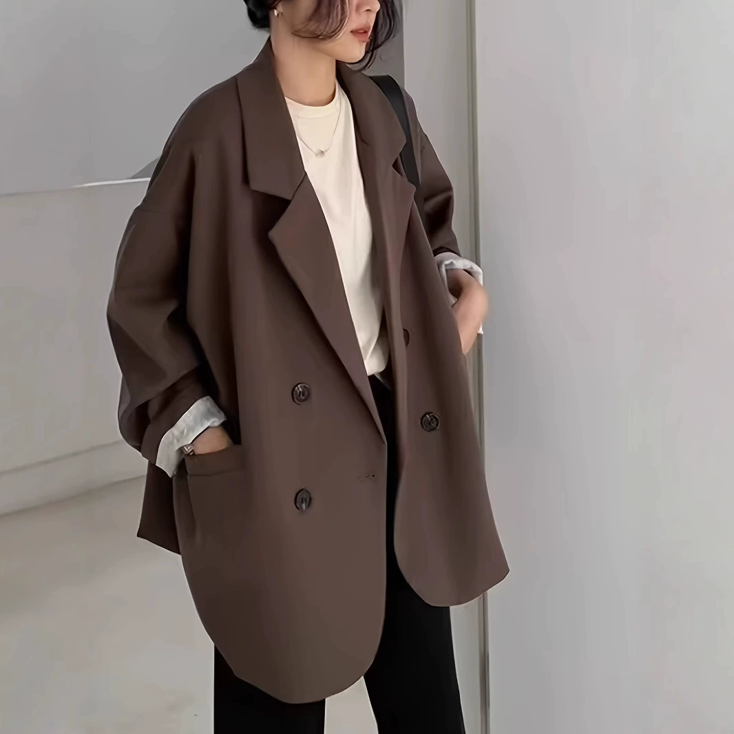 Женский костюмный пиджак в стиле ленивого кэжуал, весна-осень 2025, новый уличный стиль, простой свободный коричневый маленький костюм