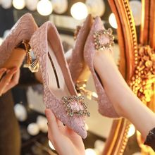 配高跟鞋女细跟日常百搭水钻优雅新款伴娘鞋2023可裙子尖头单鞋穿