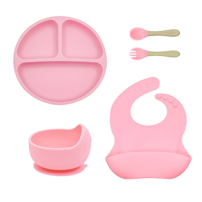 Children's Food-Grade Supplementary Food Bowl, Baby Silicone Feeding Utensil Set, Waterproof Bib, Suction Cup