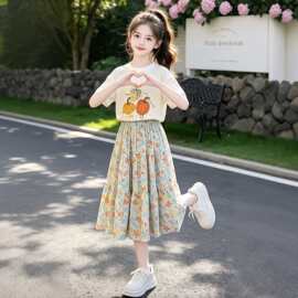 女童碎花半身裙套装夏季新款中大童时尚公主风印花短袖T恤两件套