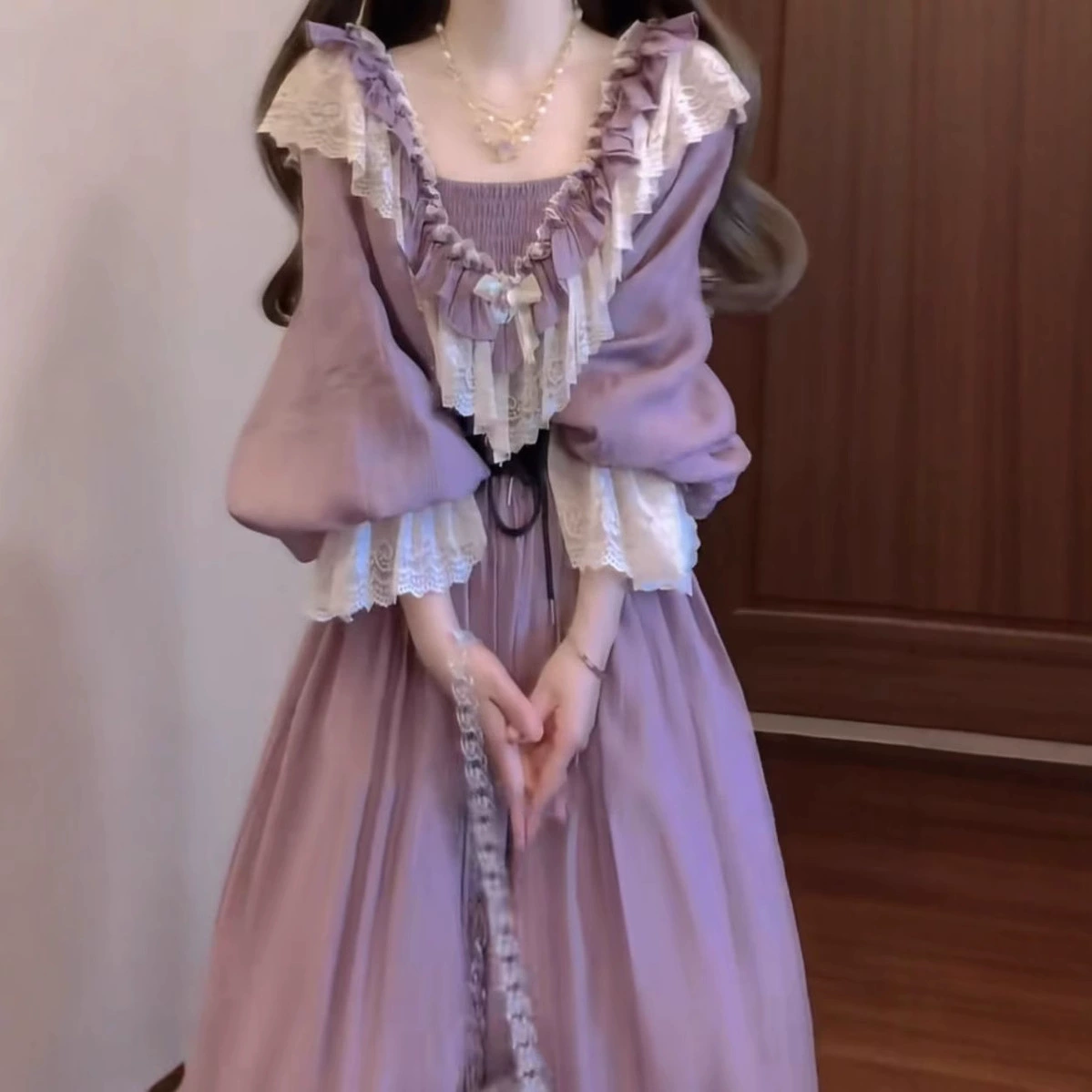 Французское дворцовое ретро-платье для чаепития с рюшами и рукавами-фонариками, женское весеннее новое платье