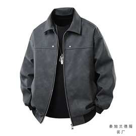 春秋爆款PU皮衣男翻领骑行机车皮夹克男3D图片美式街头复古皮革韩