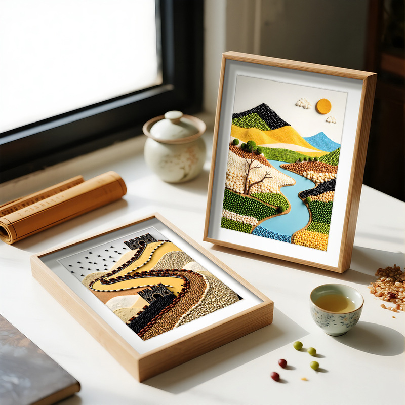 Creative Grain Great Wall Collage Painting Grain Collage Handmade Flat Work Chinese Cultural Decorative Painting Photo Frame