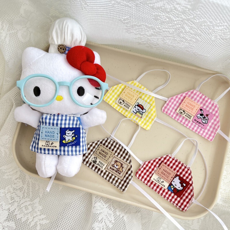 [Apron Only] Plaid Apron with Kt Cat Self-Deprecating Bear Design, Plush Doll Accessory for 10-17cm Dolls