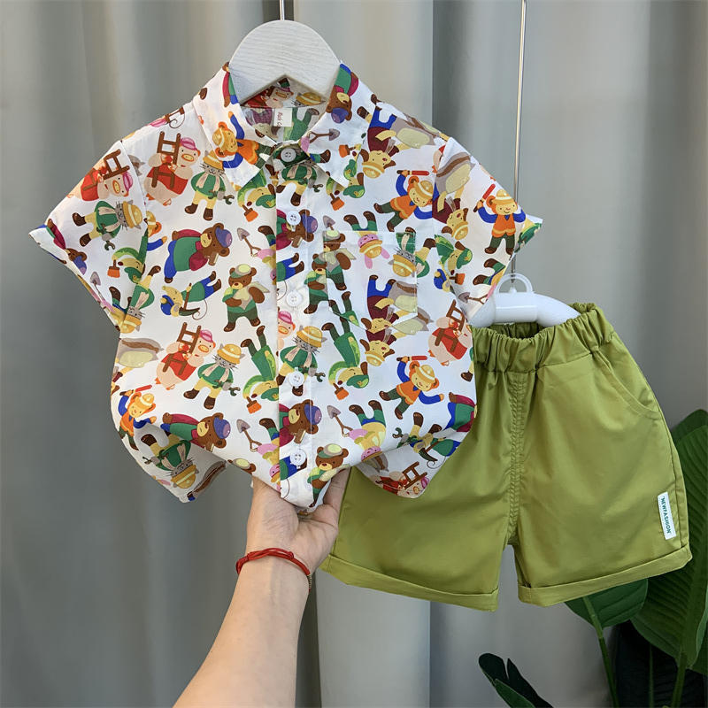 Children's clothing boys short-sleeved shirt suit 2024 new fashionable baby summer clothing boys children's summer Korean style clothes