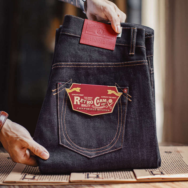 Madden Workwear American Retro Selvedge Raw Denim Jeans Slightly Tapered Dark Straight Casual Pants for Men Autumn and Winter