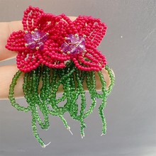 夸张独特串珠编织花朵流苏蝴蝶结耳钉复古个性时尚网红爆款耳饰潮