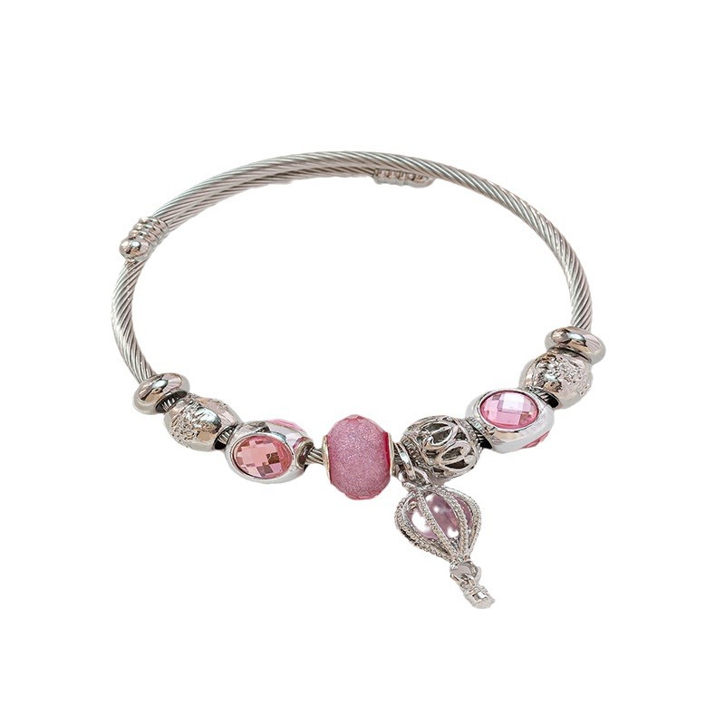 Panjia pulsera Dora DIY cuentas explosivas transfronterizas cuentas rosadas colgante de globo caliente abertura pulsera de acero inoxidable