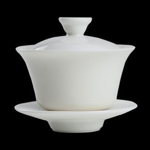 ♔ Single Sancai Covered Bowl Tea Cup Extra Large Ceramic Tea Bowl White Porcelain Kung Fu Tea Set Dehua Blue and White Porcelain with Lid