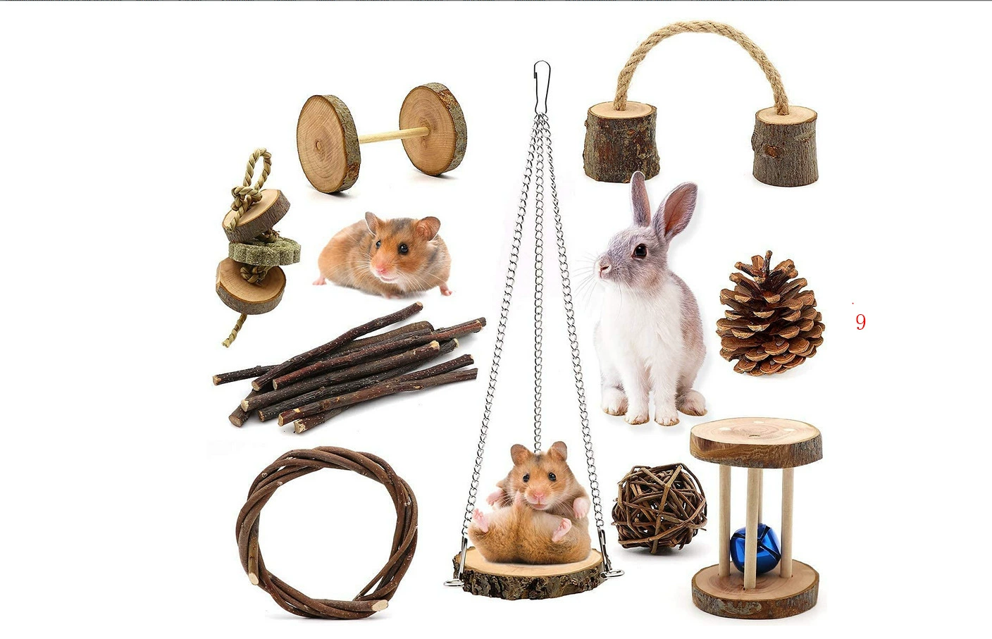 Набор из 9 предметов серии Apple Wood Set Apple Rattan Circle Bite Swing Игрушка для прорезывания зубов