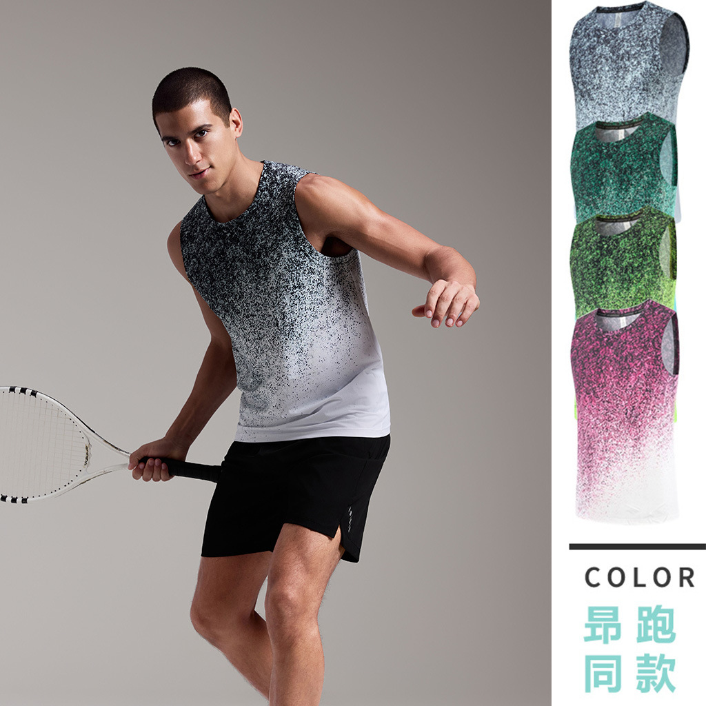 Running Sports Vest with Gradient Color Splash Design, Quick-Dry, Moisture-Wicking, Sleeveless Top for Marathon