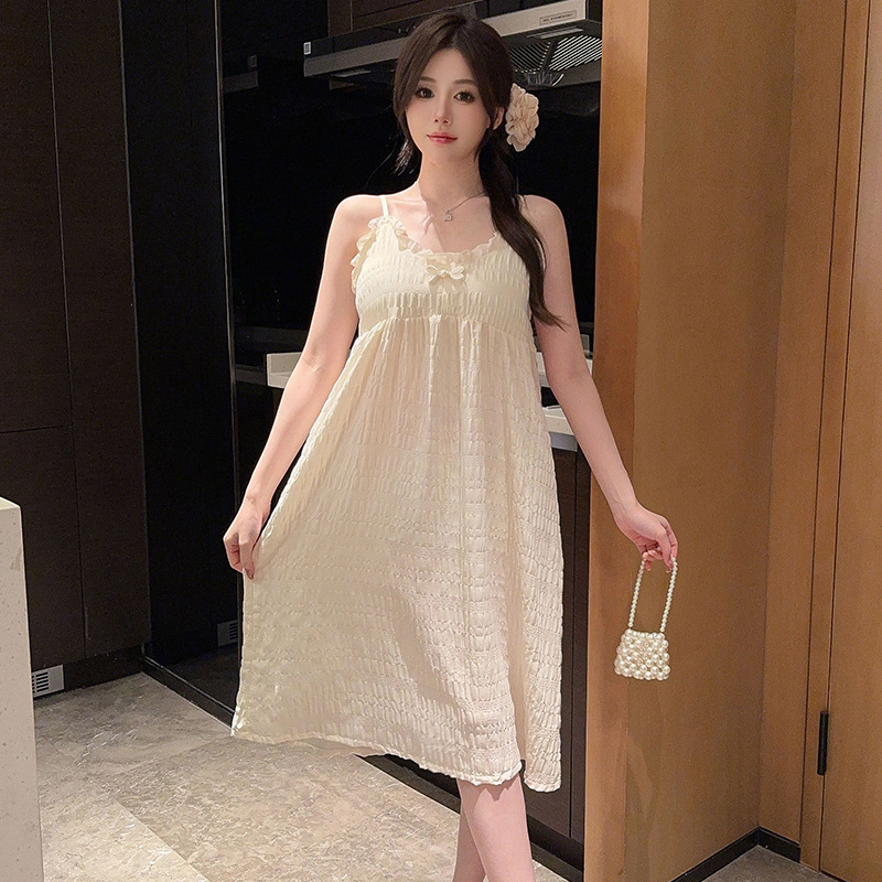 2024 verano con almohadilla de pecho mediano y largo pijama de color sólido pijama de niñas nubes de algodón puro deseo de viento dulce ropa para el hogar