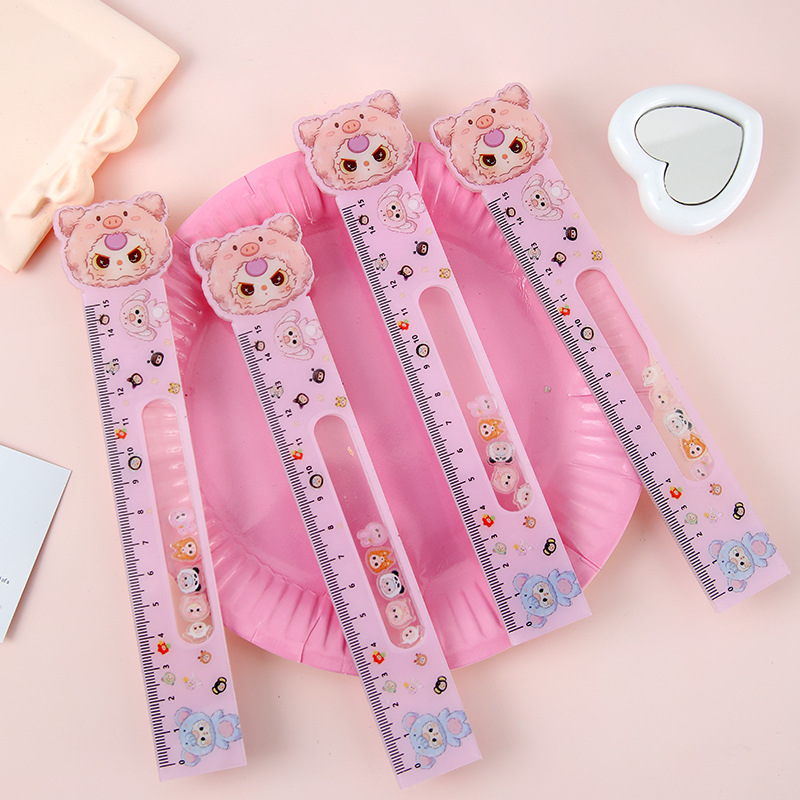 Regla oscilante acrílica de dibujos animados, linda cabeza grande de alto valor, regla de 15cm, material de papelería de aprendizaje para estudiantes