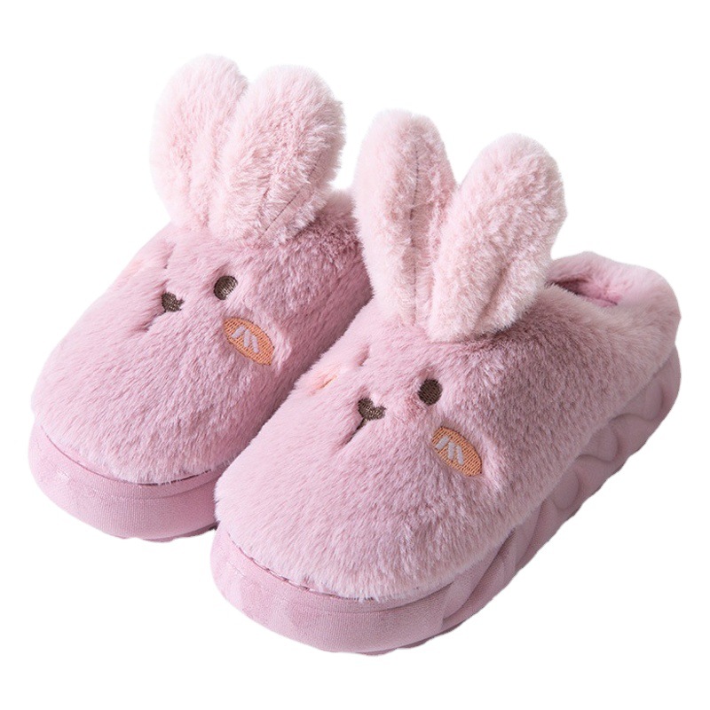 Conejo invierno fondo grueso Zapatillas de algodón de las mujeres de moda lindo zapatos de tacón alto felpa zapatillas cálidas zapatillas de interior de las mujeres