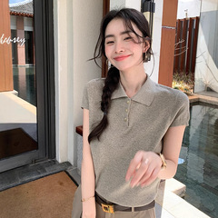 ギャングミ港米婦人服ニットシャツ2025年夏新作清冷知識人半袖poloニット