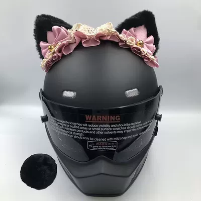 Detachable 3D Motorcycle Accessory – Motosiklet dəbilqələri - black-ear-pink-silk-lolita-hair-band-tail